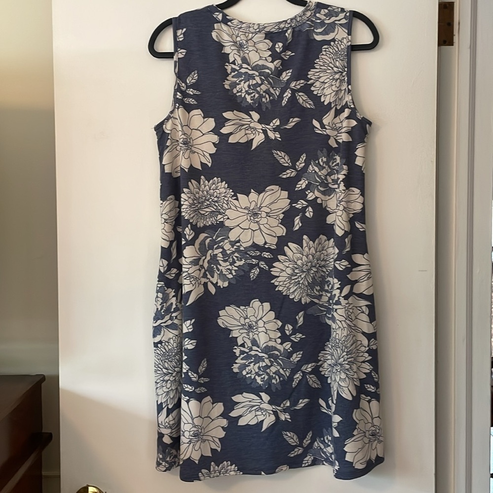 Apt. 9 Blue and White Floral Print French Terry Sleeveless Swing Dress Large - Picture 2 of 5